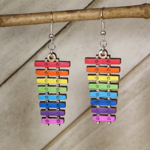 Rainbow Xylophone Wooden Earrings | Music Teacher Jewelry by Cate's Concepts, LLC, Southern food gift main product photo