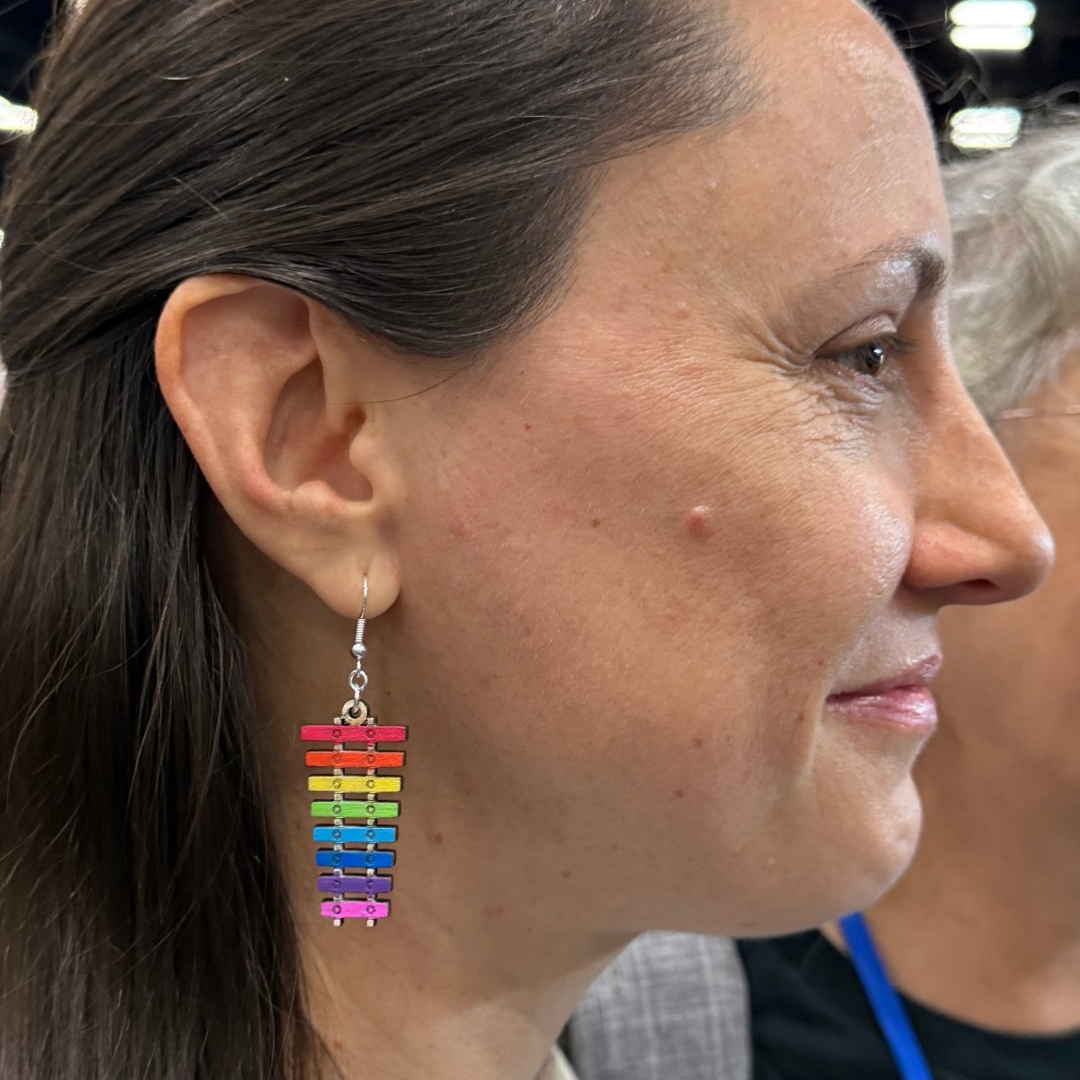 Rainbow Xylophone Wooden Earrings | Music Teacher Jewelry by Cate's Concepts, LLC, Southern food gift detail photo 2