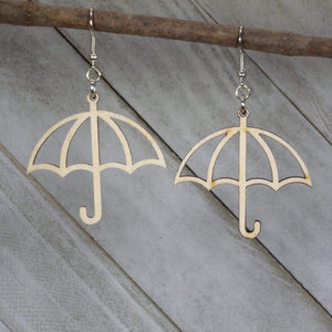 Rainy Day Umbrella Wooden Dangle Earrings | Weather Jewelry detail view by Cate's Concepts, LLC