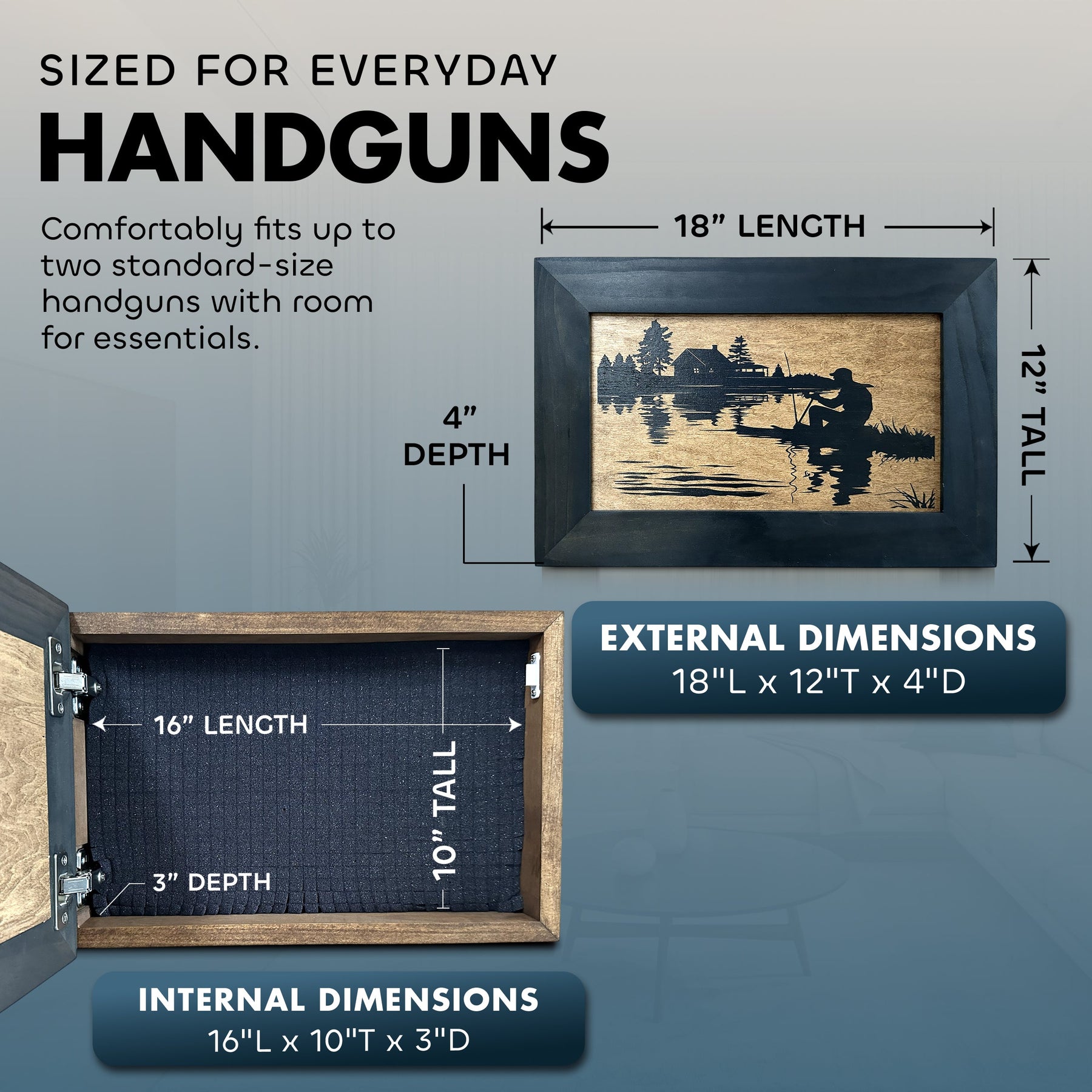 Rather Be Fishing Hidden Gun Safe - Handcrafted Gun Concealment Decor - Hidden Gun Shelf with Magnetic Lock for Quick Access - Hidden Wall Safe for Se by Bellewood Designs