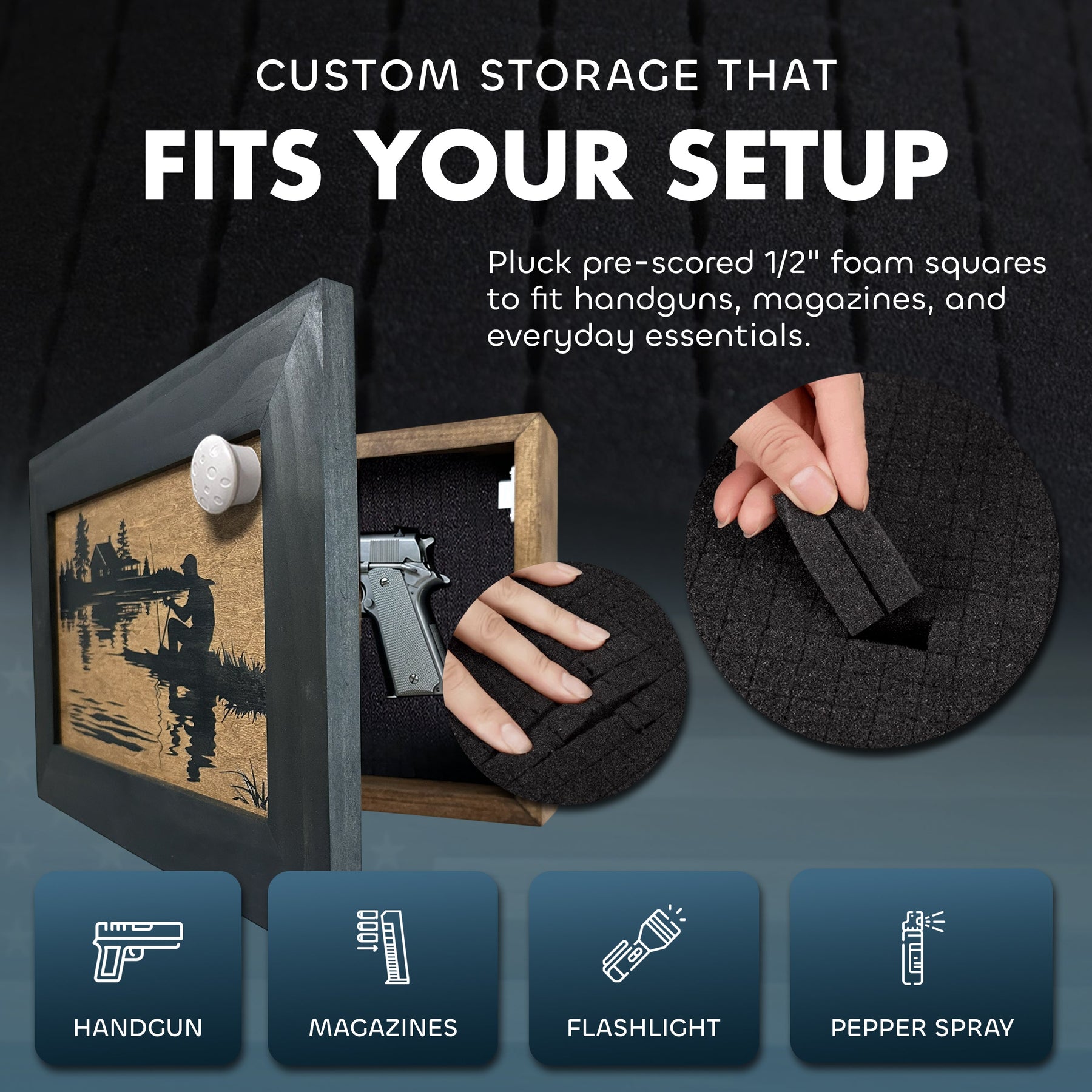Rather Be Fishing Hidden Gun Safe - Handcrafted Gun Concealment Decor - Hidden Gun Shelf with Magnetic Lock for Quick Access - Hidden Wall Safe for Se by Bellewood Designs
