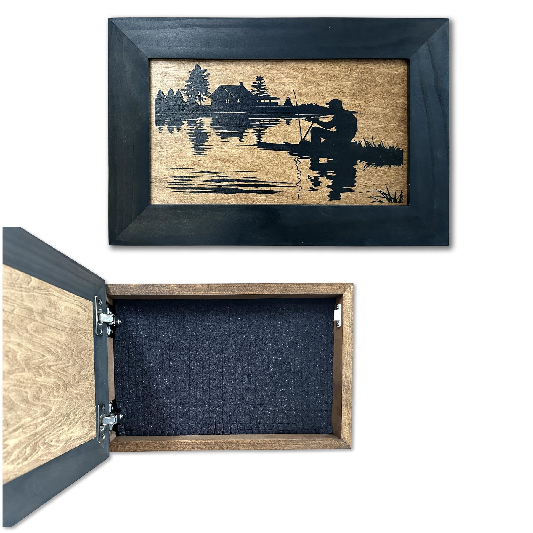 Rather Be Fishing Hidden Gun Safe - Handcrafted Gun Concealment Decor - Hidden Gun Shelf with Magnetic Lock for Quick Access - Hidden Wall Safe for Se by Bellewood Designs