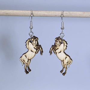 Realistic Mustang Horse Wooden Dangle Earrings | Western Animal Jewelry by Cate's Concepts, LLC, handmade jewelry detail photo 2