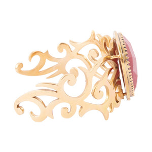 Red Bordeaux Quartz Golden Statement Cuff Bracelet detail view by Barse Jewelry