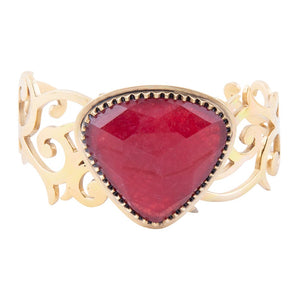 Red Bordeaux Quartz Golden Statement Cuff Bracelet detail view by Barse Jewelry