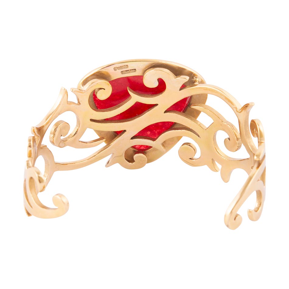 Red Bordeaux Quartz Golden Statement Cuff Bracelet detail view by Barse Jewelry