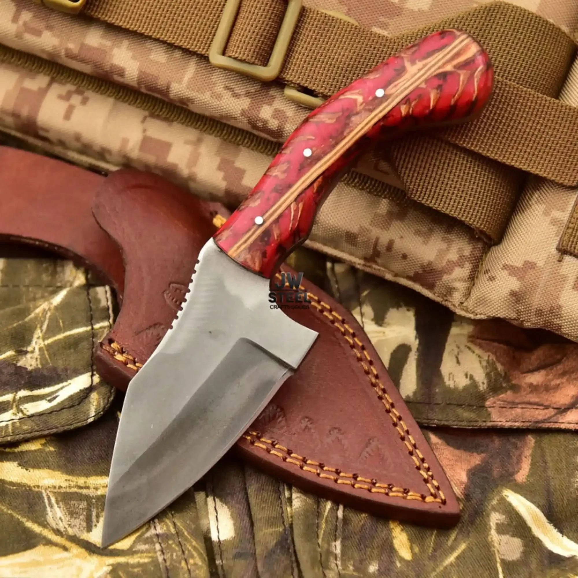 Acid Washed Stainless Steel Hunting Knife – Pinecone Handle | Outdoor & Camping Knife by JW SteelCrafts, Damascus knife detail photo 2