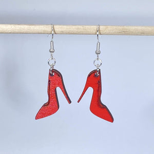 Red High Heel Wooden Dangle Earrings | Fashion Jewelry