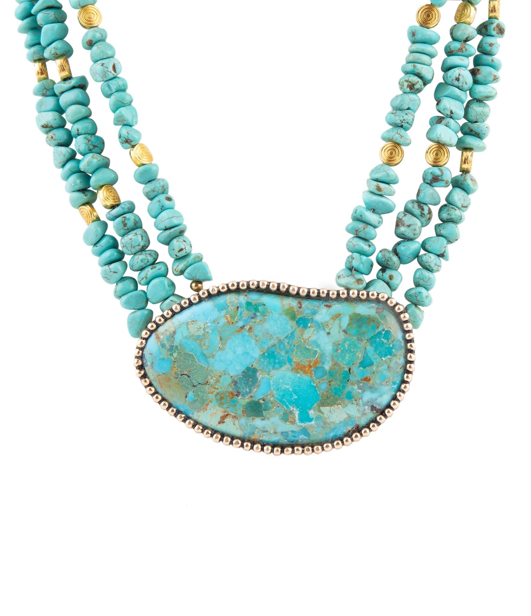 Refined Blue Turquoise Golden Statement Necklace by Barse Jewelry