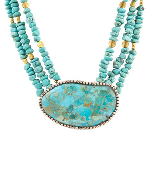 Refined Blue Turquoise Golden Statement Necklace by Barse Jewelry