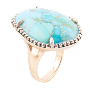 Refined Blue Turquoise Golden Statement Ring by Barse Jewelry