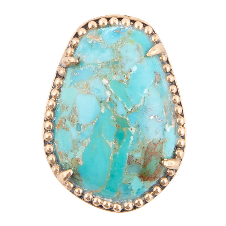 Refined Blue Turquoise Golden Statement Ring detail view by Barse Jewelry