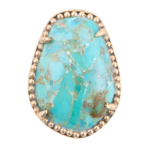 Refined Blue Turquoise Golden Statement Ring detail view by Barse Jewelry