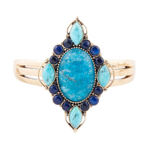 Regal Blue Apatite Mixed Stone Golden Cuff Bracelets detail view by Barse Jewelry