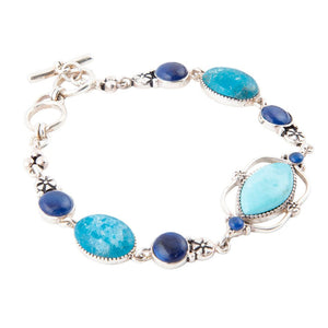 Regal Blue Turquoise and Apatite Sterling Silver Link Bracelet by Barse Jewelry