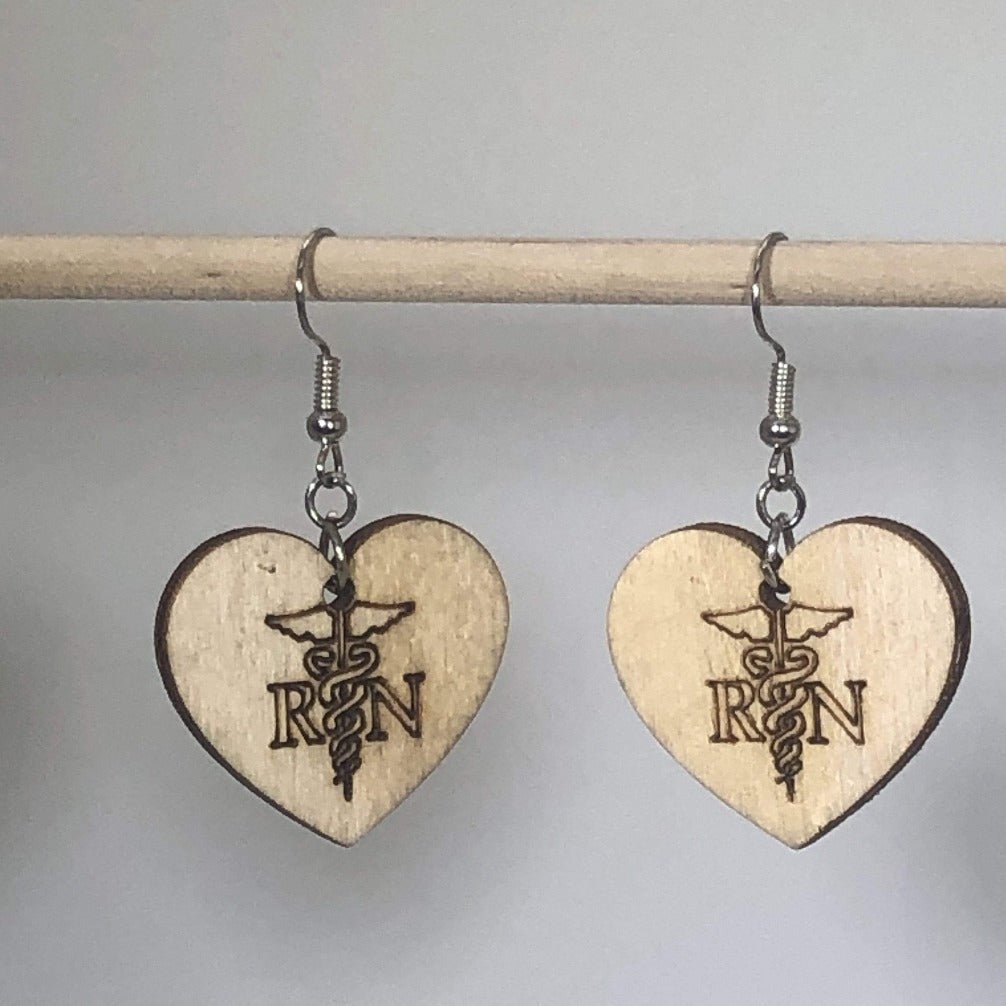 RN Nurse Wooden Dangle Earrings | Registered Nurse Gift detail view by Cate's Concepts, LLC