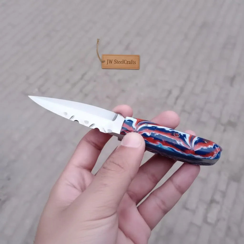Handmade Skinner Knife Resin Handle Fixed Blade Hunting Knife JW SteelCrafts by JW SteelCrafts, Damascus knife detail photo 3