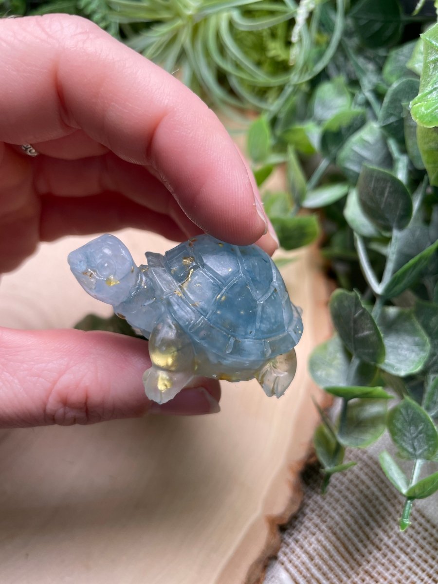 Resin Turtles with Crystal Chips detail view by Copper Ashes