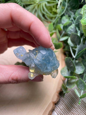 Resin Turtles with Crystal Chips detail view by Copper Ashes