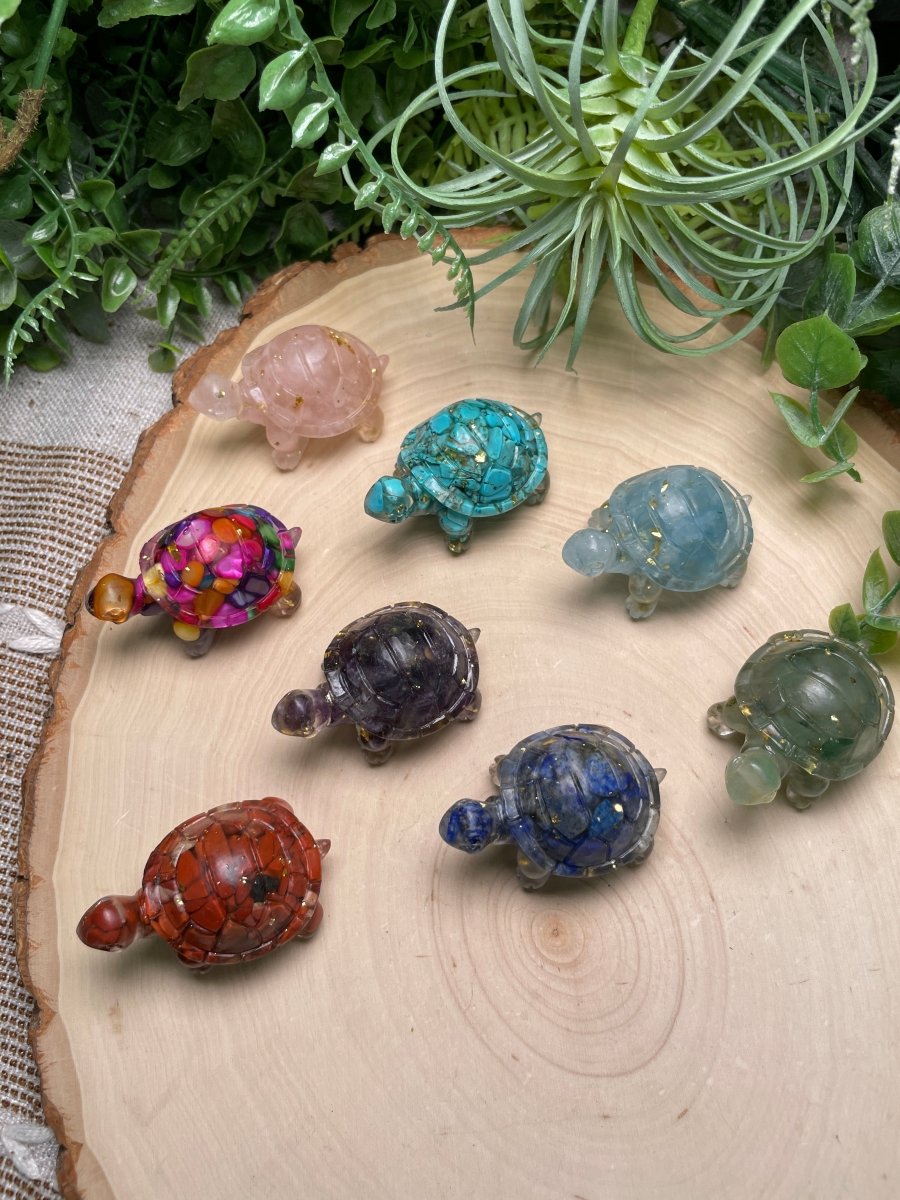 Resin Turtles with Crystal Chips detail view by Copper Ashes