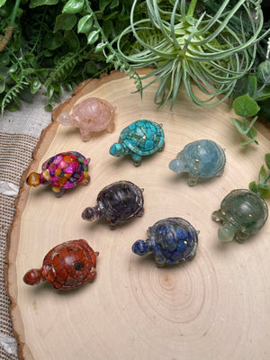 Resin Turtles with Crystal Chips detail view by Copper Ashes