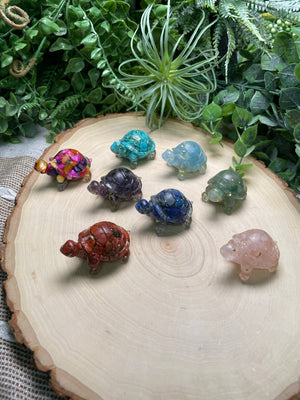 Resin Turtles with Crystal Chips detail view by Copper Ashes