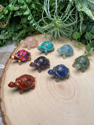 Resin Turtles with Crystal Chips detail view by Copper Ashes
