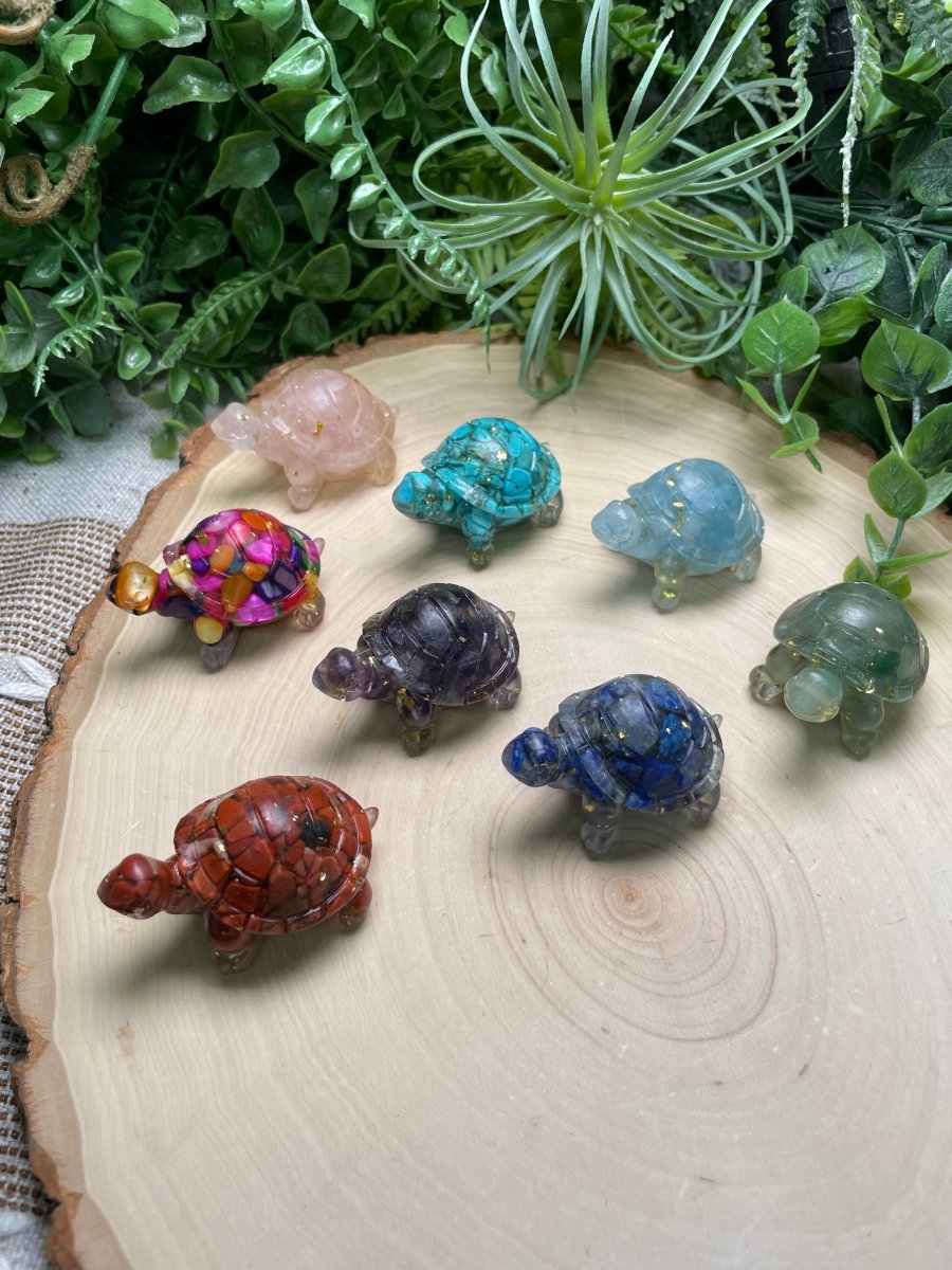 Resin Turtles with Crystal Chips by Copper Ashes