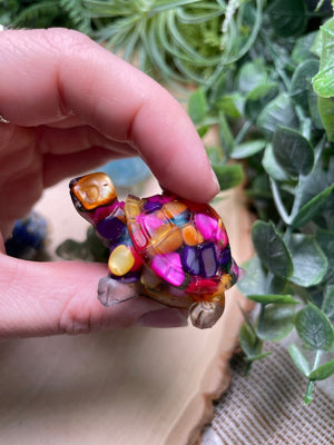 Resin Turtles with Crystal Chips detail view by Copper Ashes