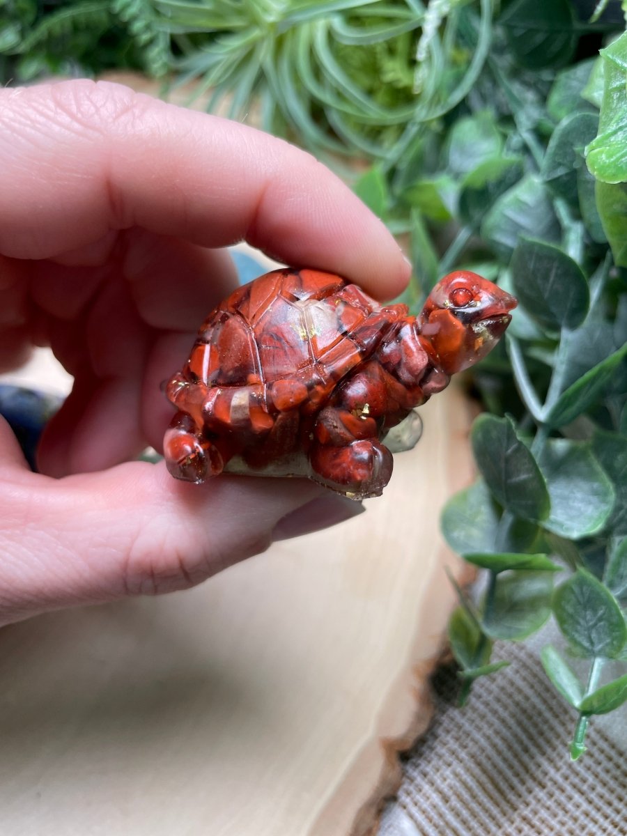 Resin Turtles with Crystal Chips detail view by Copper Ashes