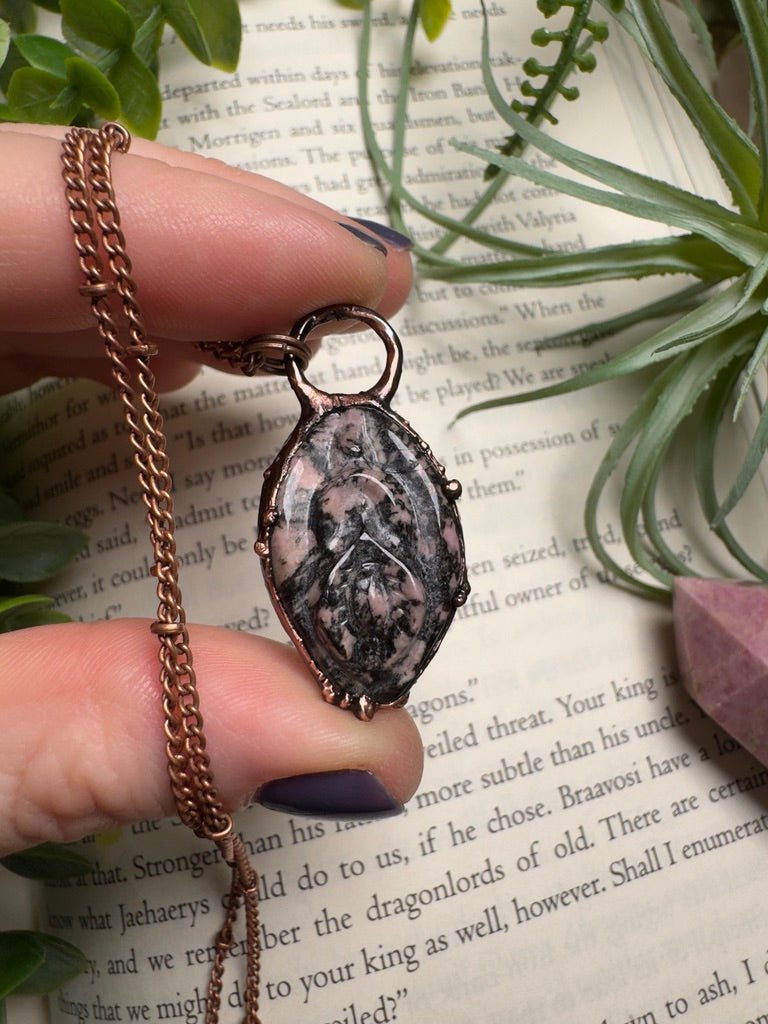 Rhodonite Yoni Necklace by Copper Ashes