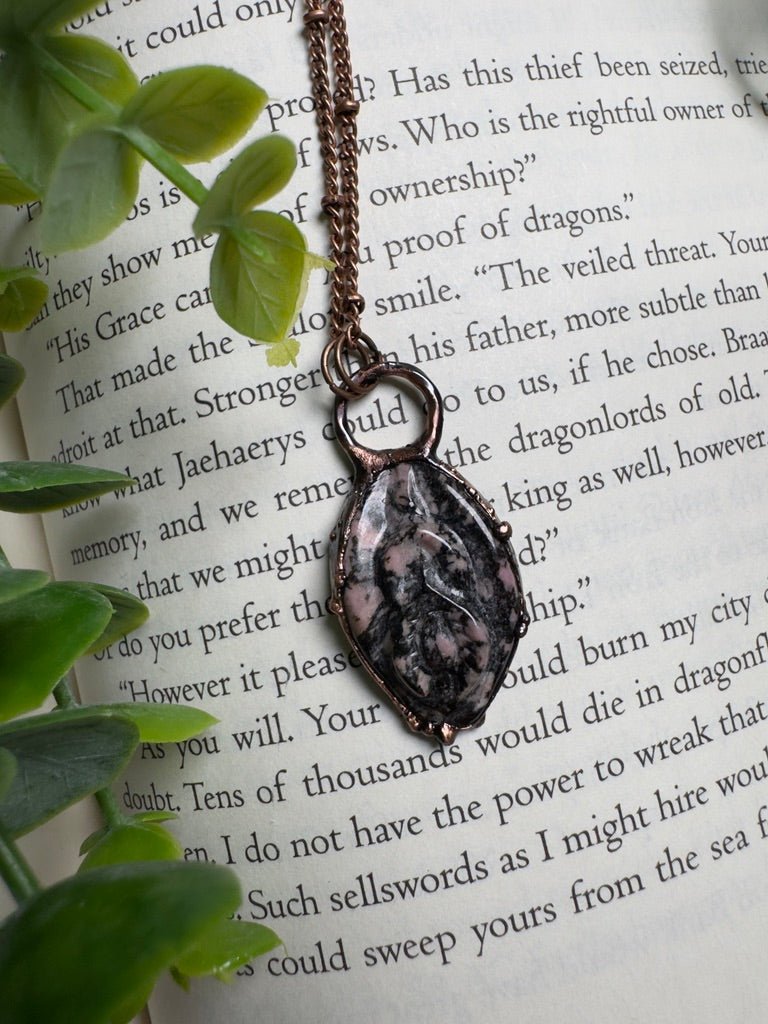 Rhodonite Yoni Necklace detail view by Copper Ashes
