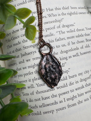 Rhodonite Yoni Necklace detail view by Copper Ashes
