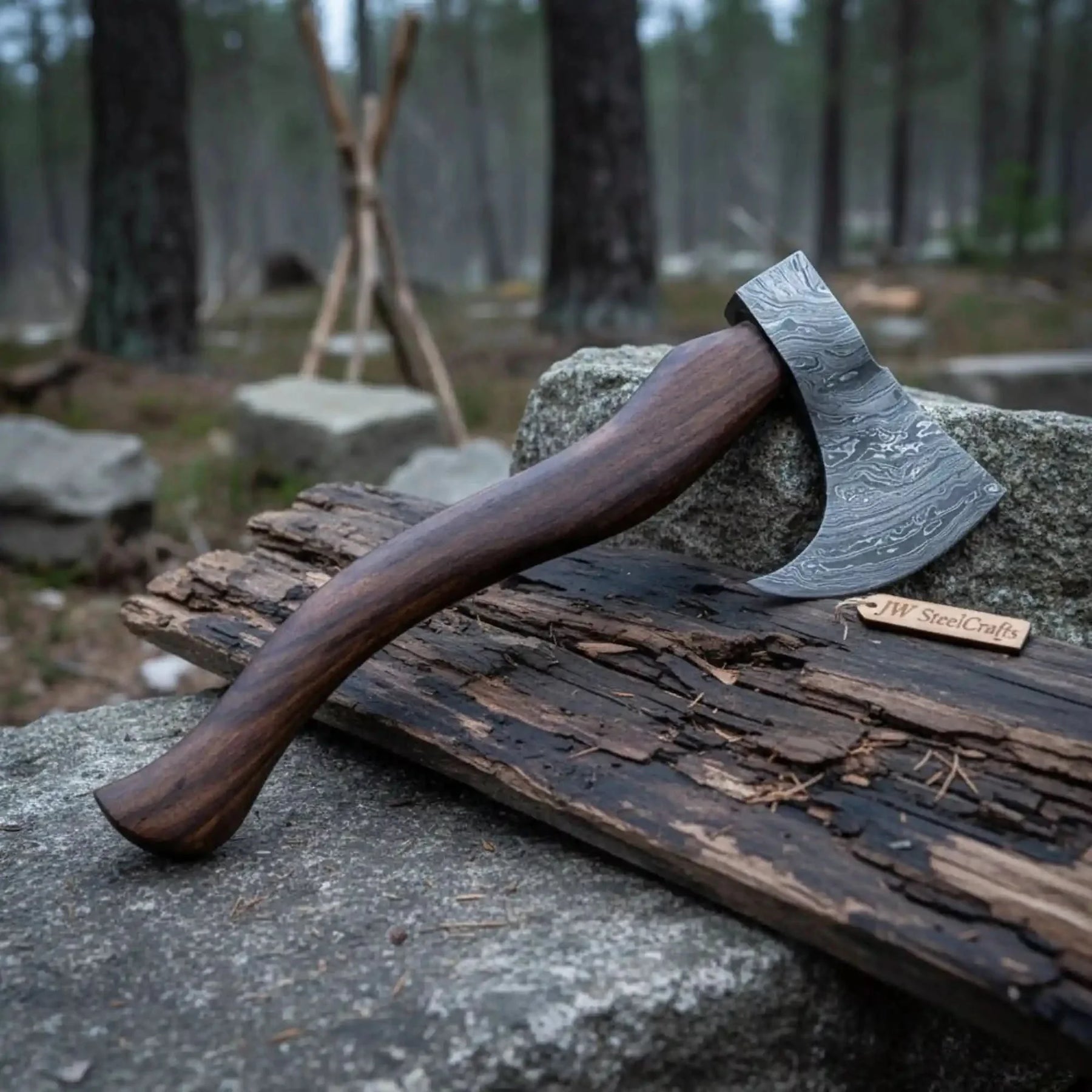 Handmade Damascus Steel Tomahawk Axe – Hand Forged Bearded Hatchet with Curved Hardwood Handle for Camping and Bushcraft | JW SteelCrafts by JW SteelCrafts, Southern lifestyle