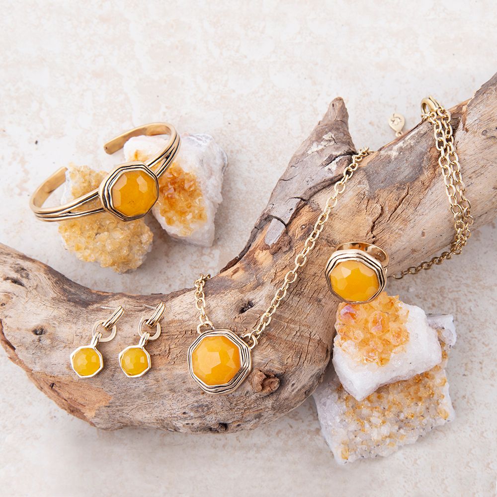 River Rocks Yellow Quartz and Golden Cuff Bracelet detail view by Barse Jewelry