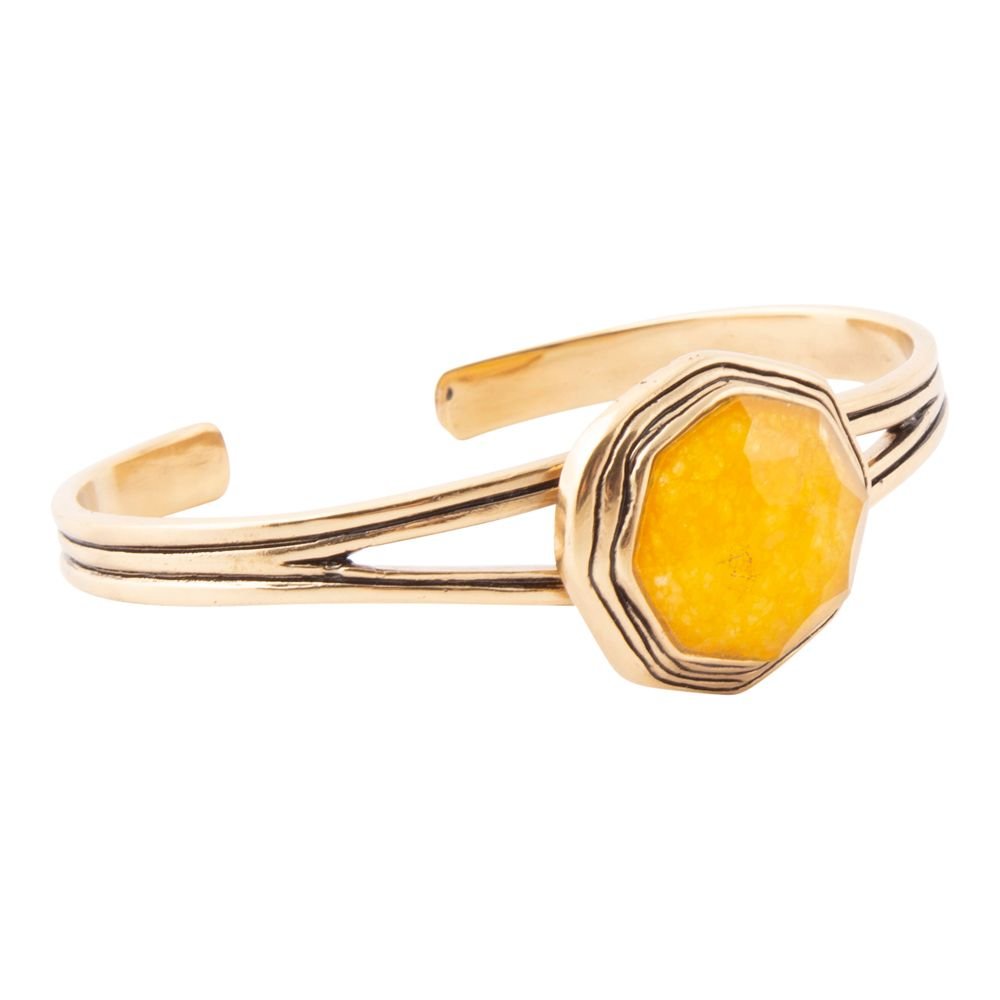 River Rocks Yellow Quartz and Golden Cuff Bracelet by Barse Jewelry
