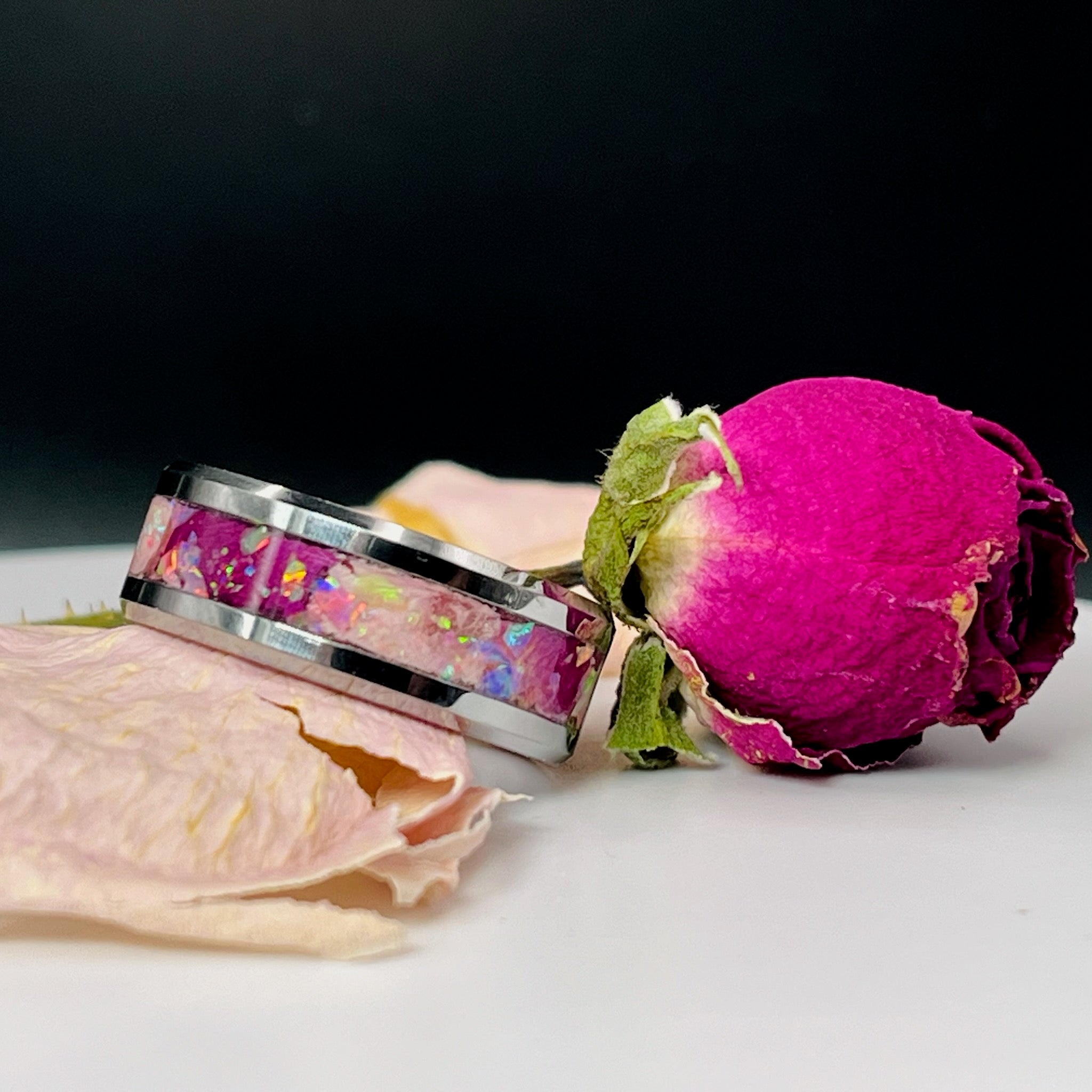 Dried Flowers & Opal Ring ~ Handmade with the Flowers You Send by Cotton Street Art Company, handmade jewelry detail photo 2