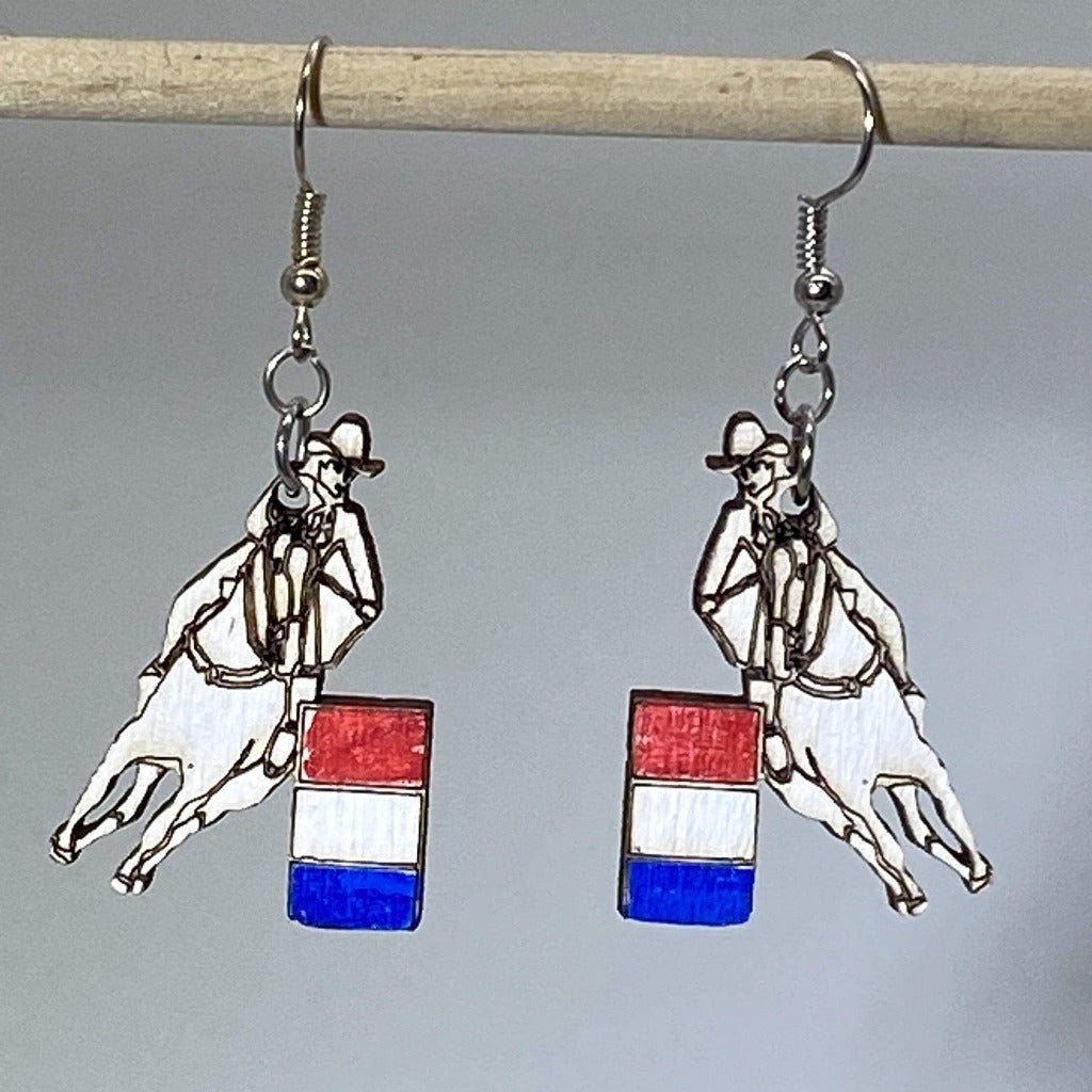 Barrel Racing Wooden Dangle Earrings | Rodeo Western Jewelry detail view by Cate's Concepts, LLC