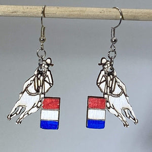 Barrel Racing Wooden Dangle Earrings | Rodeo Western Jewelry detail view by Cate's Concepts, LLC
