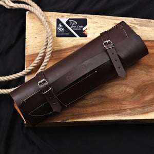 6-Piece High Carbon Steel Kitchen Knife Set with Leather Roll — Olive Wood Handles, Steel Bolsters, 7 to 12 Inc by JW SteelCrafts, Damascus knife detail photo 7