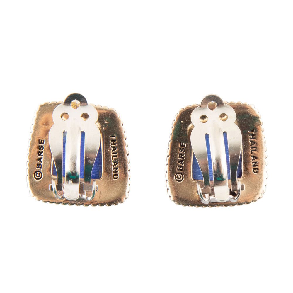 Roped Blue Lapis Golden Clip Earrings detail view by Barse Jewelry