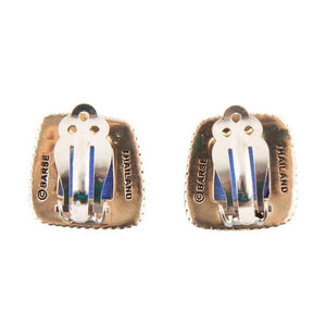 Roped Blue Lapis Golden Clip Earrings detail view by Barse Jewelry