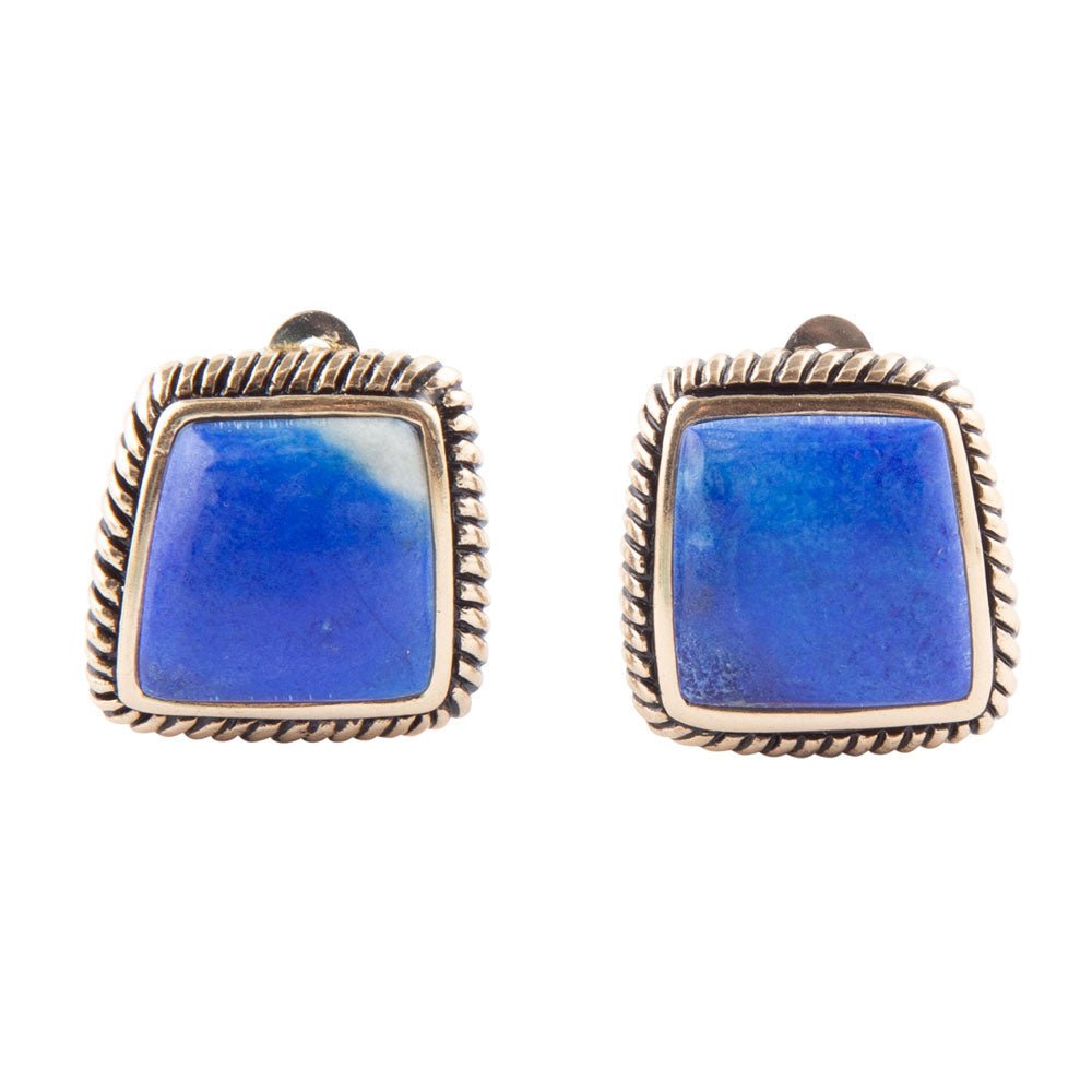 Roped Blue Lapis Golden Clip Earrings by Barse Jewelry