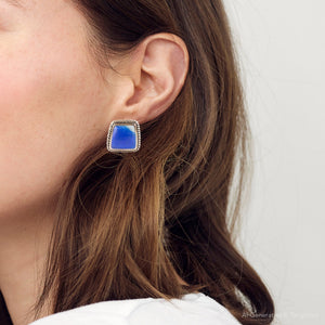 Roped Blue Lapis Golden Clip Earrings detail view by Barse Jewelry
