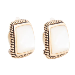 Roped Mother of Pearl Golden Clip Earrings detail view by Barse Jewelry