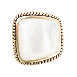 Roped White Mother of Pearl and Golden Statement Ring detail view by Barse Jewelry