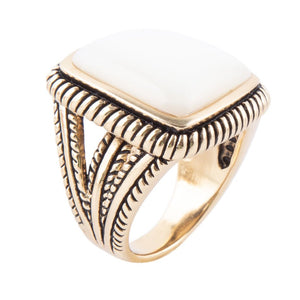 Roped White Mother of Pearl and Golden Statement Ring by Barse Jewelry