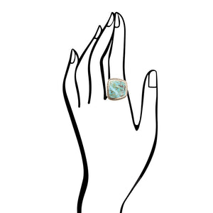 Roped Square Blue Turquoise Golden Statement Ring detail view by Barse Jewelry