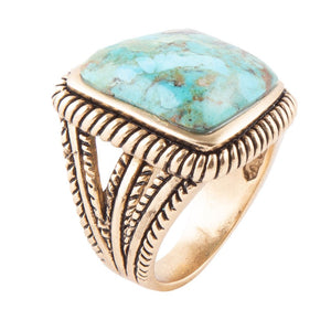 Roped Square Blue Turquoise Golden Statement Ring by Barse Jewelry