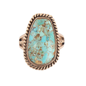 Roped Blue Turquoise Golden Ring detail view by Barse Jewelry